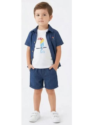 Colezium 2/6 Yaş Denim Gömlek Şortlu 3lü Çuk Takımı