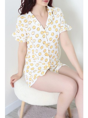 Modi Bürümcük Fırfırlı Şortlu Pijama Takımı Ekru - 149.1287.