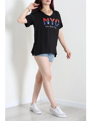 Modi Baskılı Oversize Bluz Siyah - 72013.1969.