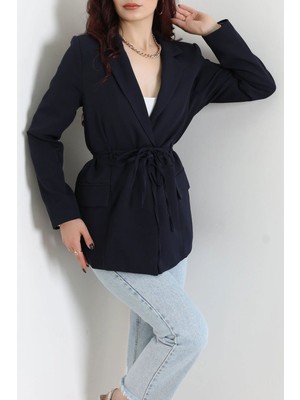 Modi Bağlamalı Astarlı Blazer Ceket Koyulacivert - 31815.1991.