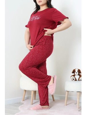 Modi Viskon Büyük Beden Fırfırlı Pijama Takımı Bordo - 53722.2145.