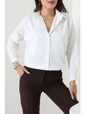 Modi Oversize Poplin Gömlek Kırıkbeyaz - 44091.2118.