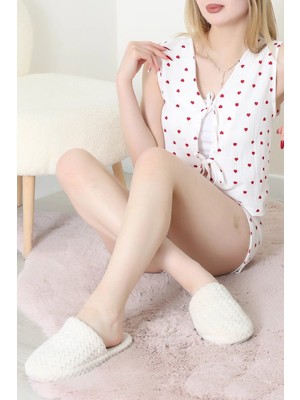 Modi Yaka Bağlamalı Yelek Şort Takım Beyazkırmızı - 157.1287V.