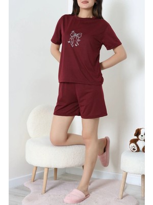 Modi Süprem Baskılı Şortlu Pijama Takımı Bordo - 53529.1567.