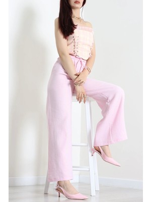 Modi Pileli Müslim Kumaş Palazzo Pantolon Pembe - 71953.2023.