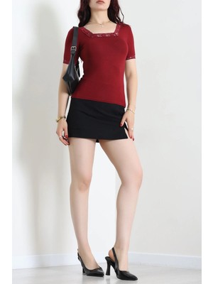 Modi Kare Yaka Dantelli Ipeksi Viskon Body Bordo - 71651.1567.