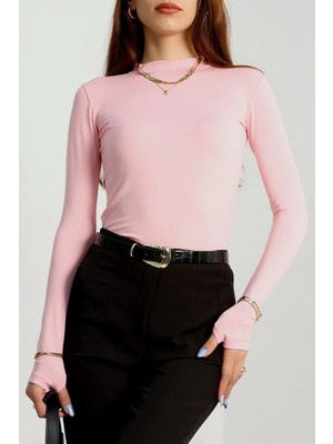 Modi Dik Yaka Parmak Geçmeli Viskon Body Pembe - 40076.599.