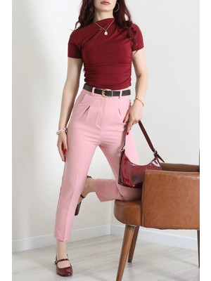 Modi Dabıl Kumaş Cepli Kemerli Pantolon Pembe - 71501.1920.