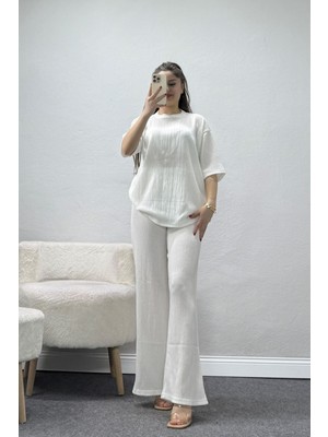 Modi Bisiklet Yaka Oversize Bürümcük Takım Beyaz - 55127.599.