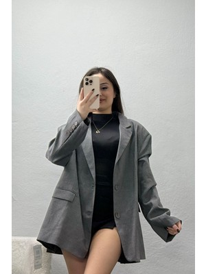 Modi Poliviskon Oversize Astarlı Blazer Ceket Füme - 71117.1437.