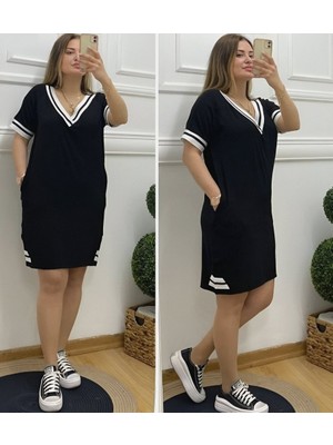 Alyn Wear Kadın Kısa Kollu V Yaka Ribana Detaylı Cepli Dizüstü Viskon Elbise
