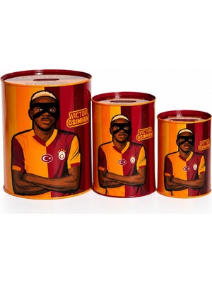 Galatasaray Lisanslı Maskeli Osimhen Baskılı Kumbara Seti - Çocuklar Için 3'lü Taraftar Kumbarası