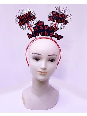 Colezium Happy Birthday Yazılı Püsküllü Neon Kırmızı Renk Doğum Günü Tacı 22X19 cm