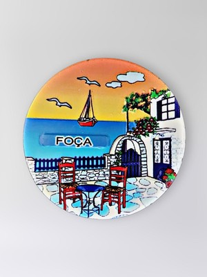 Mundy Foça Polyester Kabartmalı Magnet Çap:6,5cm Dekoratif Hediyelik Buzdolabı Süsü (KOD:1347)