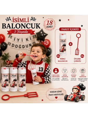 Bkmc Party Kişiye Özel Isimli Baloncuk 18 Adet – Formula Temalı Doğum Günü Parti Hediyeliği Köpük Baloncuk Seti