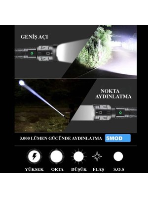 Colezium 3000 Lümen Güçlü El Feneri WT-604