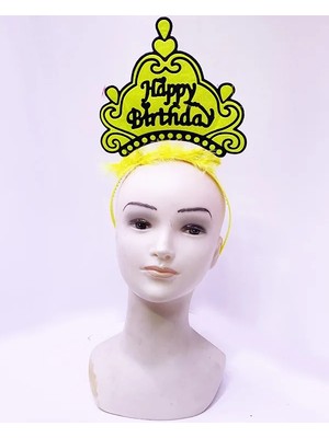 Colezium Happy Birthday Neon Sarı Renk Doğum Günü Tacı 24X15 cm