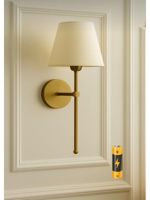 Buiva Luxury Modern Aç Kapa Butonlu Pilli Aplik Eskitme Gold Krem Abajur Pil Tak Kullan 1 Adet Fiyatıdır