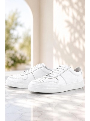 Rakerplus Hakiki Deri Beyaz Kız Çocuk Günlük Sneaker Ayakkabı