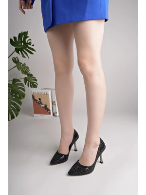 Nesil Shoes Özma 500 Siyah Taşlı Topuklu Kadın Stiletto