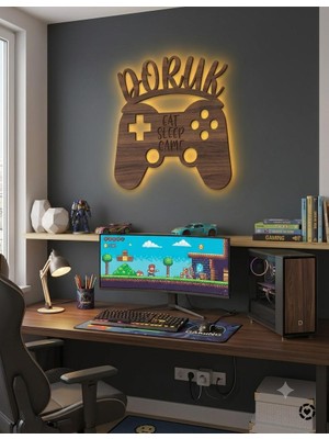Kişiye Özel Işıklı Ahşap Duvar Dekoru Gamer Oyun Odası Ledli Gece Lambası