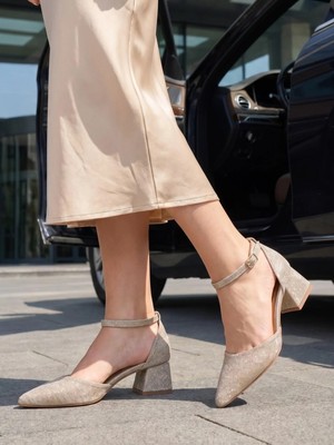 Nesil Shoes Ermod 301 Altın Simli Topuklu Kadın Ayakkabı