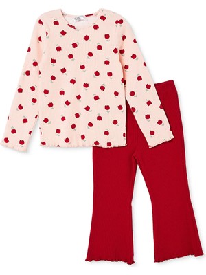 Hellobaby Kız Bebek Bluz-Tayt Çiçek Baskılı Bisiklet Yaka Uzun Kol Reçme