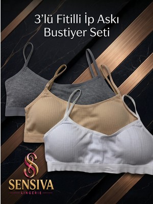 Sensiva Lingerie 3'lü Paket Ip Askılı Fitilli Sütyen Seti - Esnek Ribana Büstiyer