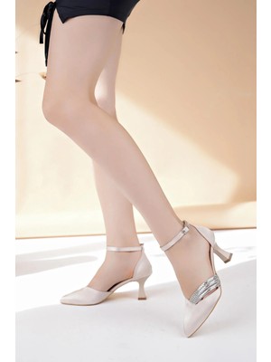 Nesil Shoes Elva 3510 Ten Saten Üzeri Taşlı Topuklu Kadın Stiletto
