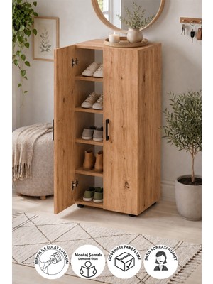 Bofigo 2 Kapaklı Ayakkabılık 5 Raflı Ayakkabılık Çok Amaçlı Dolap Ayakkabı Dolabı Hayal Çam