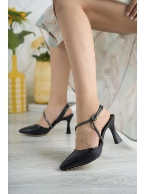 Nesil Shoes Tam 513 Siyah Taşlı Topuklu Kadın Sandalet