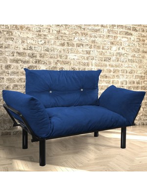 EVDEMO Ada İkili Koltuk Kanepe Mavi Nubuk Kumaş Modern Tasarım 125 cm Genişlik Yumuşak Oturum