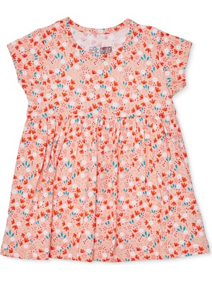 Hellobaby Kız Bebek Elbise Body Çiçek Baskılı Çıtçıtlı Bisiklet Yaka Short Sleeve