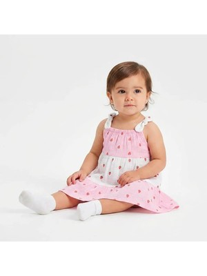 Hellobaby Kız Bebek Elbise Çilek Baskılı Düğmeli Bisiklet Yaka Short Sleeve