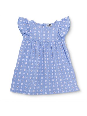 Hellobaby Kız Bebek Elbise Çiçek Baskılı Düğmeli Modelli Yaka Short Sleeve Reçme
