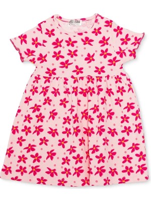Hellobaby Kız Bebek Elbise Çiçek Baskılı Düğmeli Bisiklet Yaka Short Sleeve