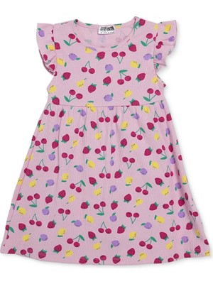 Hellobaby Kız Bebek Elbise Meyve Baskılı Düğmeli Bisiklet Yaka Sleeveless