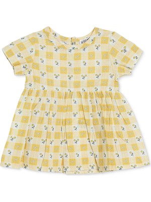 Hellobaby Kız Bebek Elbise Çiçek Baskılı Çıtçıtlı Bisiklet Yaka Short Sleeve
