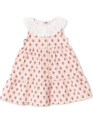 Hellobaby Kız Bebek Elbise Çiçek Baskılı Düğmeli Dantel Yaka Sleeveless