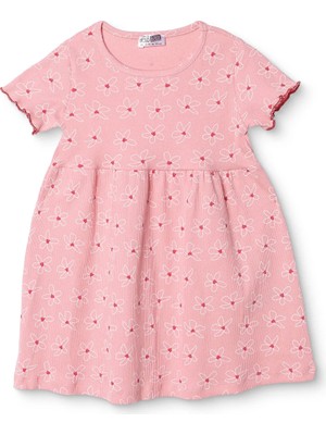 Hellobaby Kız Bebek Elbise Çiçek Baskılı Düğmeli Bisiklet Yaka Short Sleeve