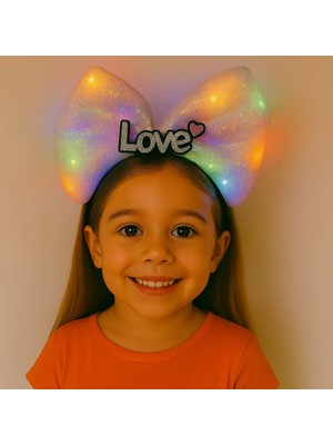 Colezium LED Işıklı Love Yazılı Pembe Fiyonk Taç – Kız Çuk Parti Tacı