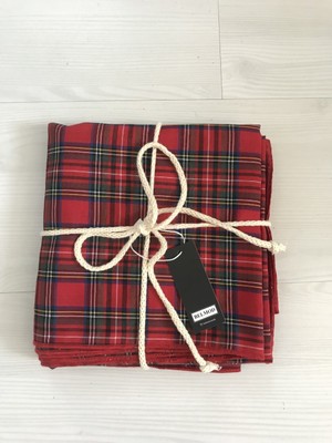 BELMOD Kırmızı Iskoç Ekose Masa Örtüsü %60 Polyester %40 Pamuk Kare Desen 170 x 170 cm