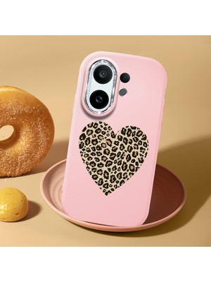 HONTINGA Vivo X200 Fe ile Uyumlu Kılıf Kamera Korumalı Düşüme Önleyici Kamera Koruyucu Pembe Yumuşak Silikon Couple Telefon Kılıfı Leoparlı Kalp Desenli K4-0440
