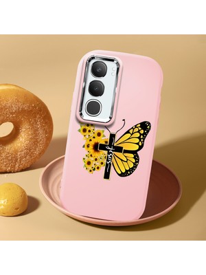 HONTINGA Vivo Y29 5g ile Uyumlu Kılıf Kamera Korumalı Düşüme Önleyici Kamera Koruyucu Pembe Yumuşak Silikon Couple Telefon Kılıfı Kelebek Desenli K4-0439
