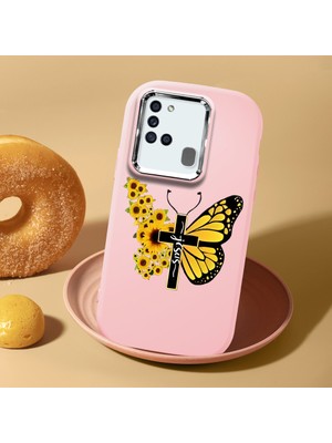 HONTINGA Samsung Galaxy A21S ile Uyumlu Kılıf Kamera Korumalı Düşüme Önleyici Kamera Koruyucu Pembe Yumuşak Silikon Couple Telefon Kılıfı Kelebek Desenli K4-0439