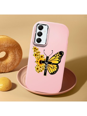 HONTINGA Samsung Galaxy A05S ile Uyumlu Kılıf Kamera Korumalı Düşüme Önleyici Kamera Koruyucu Pembe Yumuşak Silikon Couple Telefon Kılıfı Kelebek Desenli K4-0439