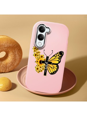 HONTINGA Vivo Y19S Gt 5g ile Uyumlu Kılıf Kamera Korumalı Düşüme Önleyici Kamera Koruyucu Pembe Yumuşak Silikon Couple Telefon Kılıfı Kelebek Desenli K4-0439