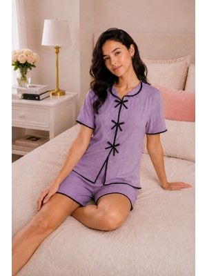 Ebru Tesettür Fiyonk Detay Şortlu Pijama Takımı Mor