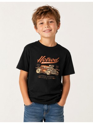 Organickid Basic Çocuk Oversize Baskılı Siyah T-Shirt