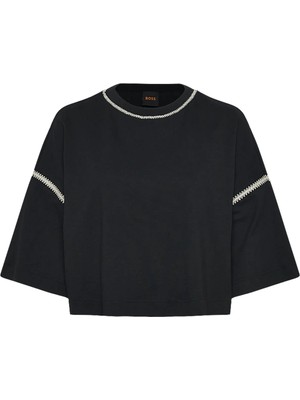 Boss Siyah Kadın Şeritli T-Shirt 50556372